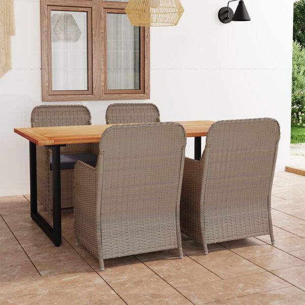 vidaXL Ensemble &agrave; manger de jardin coussins 5pcs R&eacute;sine tress&eacute;e Marron