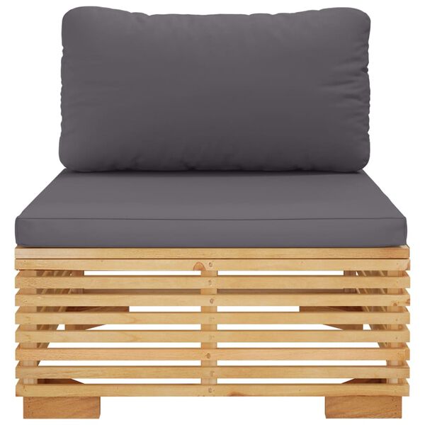 vidaXL Canap&eacute; central de jardin coussins Gris fonc&eacute; Bois teck massif