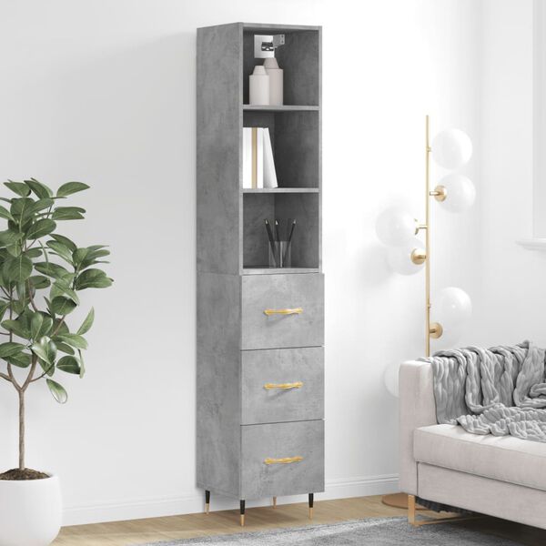 vidaXL Buffet haut Gris b&eacute;ton 34,5x34x180 cm Bois d'ing&eacute;nierie