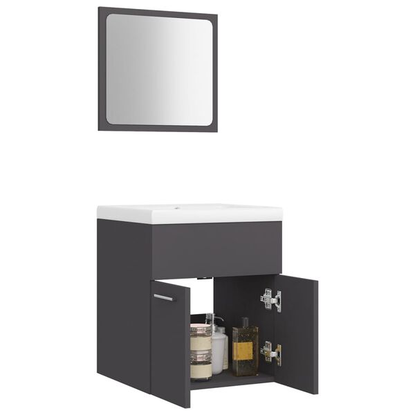 vidaXL Ensemble de meubles de salle de bain Gris Agglom&eacute;r&eacute;