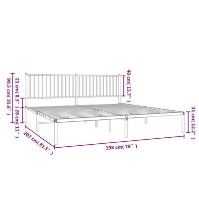 vidaXL Cadre de lit métal sans matelas avec tête de lit noir 193x203cm