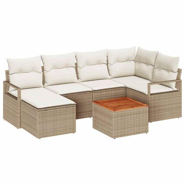 vidaXL Ensemble de canap&eacute; de jardin 7 pcs Beige Poly rotin