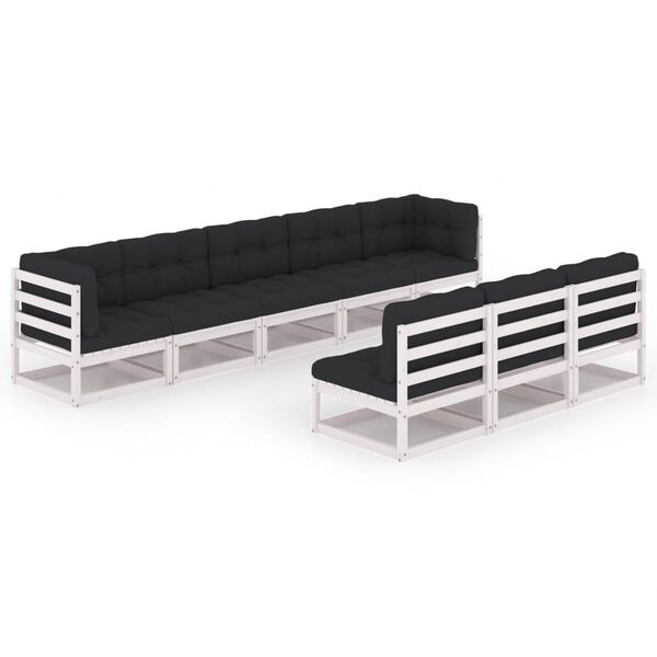 vidaXL Salon de jardin avec coussins 8 pcs blanc bois de pin massif