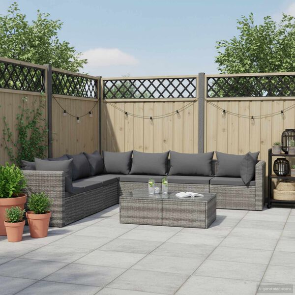 vidaXL Salon de jardin 8 pcs avec coussins R&eacute;sine tress&eacute;e Gris