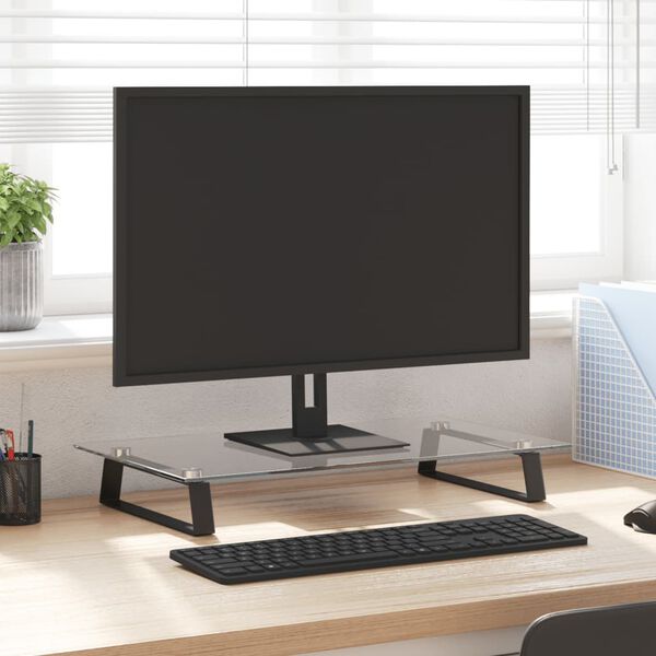 vidaXL Support de moniteur noir 60x35x8 cm verre tremp&eacute; et m&eacute;tal