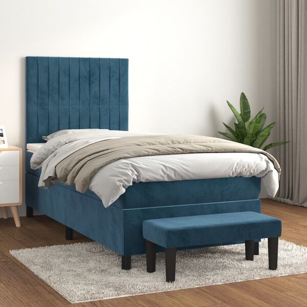 vidaXL Sommier &agrave; lattes de lit avec matelas Bleu fonc&eacute; 100x200 cm