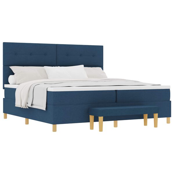 vidaXL Lit &agrave; ressorts avec matelas Bleu 200 x 200 cm tissu