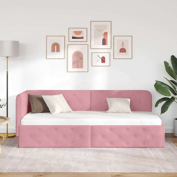 vidaXL Cadre de lit d'angle avec t&ecirc;te de lit Rose 80 x 200 cm Velours