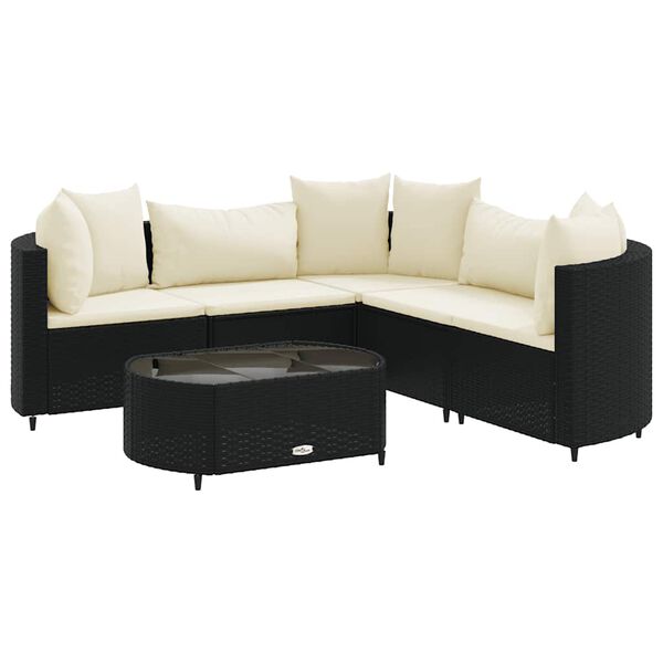 vidaXL Salon de jardin 6 pcs avec coussins noir r&eacute;sine tress&eacute;e