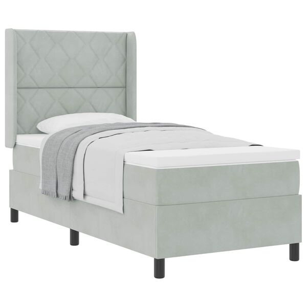 vidaXL Lit &agrave; ressorts avec matelas Gris clair 90 x 200 cm Velours