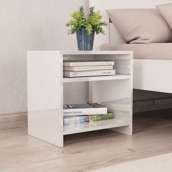 vidaXL Table de chevet Blanc brillant 40x30x40 cm bois d'ing&eacute;nierie