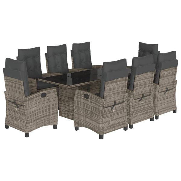 vidaXL Ensemble &agrave; manger de jardin 9 pcs coussins gris r&eacute;sine tress&eacute;e