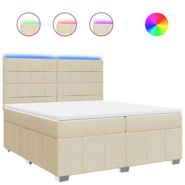 vidaXL Sommier &agrave; lattes de lit avec matelas Cr&egrave;me 200x200 cm Tissu