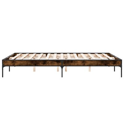 vidaXL Cadre de lit chêne fumé 160x200 cm bois d'ingénierie et métal