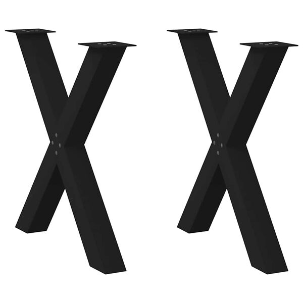 vidaXL Pieds de table &agrave; manger en forme de X, 2 pi&egrave;ces, noir, 70 x (72-73) cm, acier