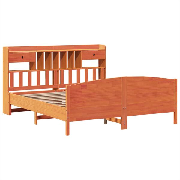 vidaXL Lit biblioth&egrave;que sans matelas cire marron 200x200 cm pin massif