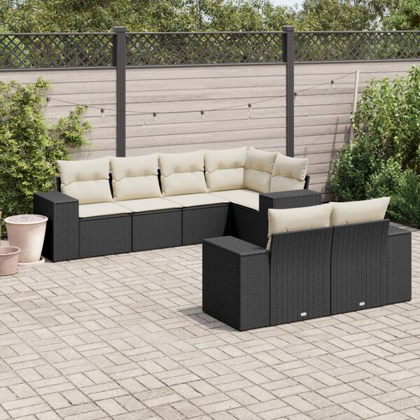 vidaXL Salon de jardin 7 pcs avec coussins noir r&eacute;sine tress&eacute;e