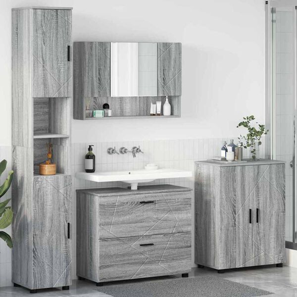 vidaXL Ensemble de mobilier de salle de bain 4 pcs Gris Sonoma