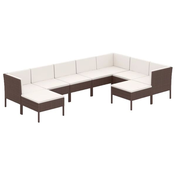 vidaXL Salon de jardin 9 pcs avec coussins r&eacute;sine tress&eacute;e marron