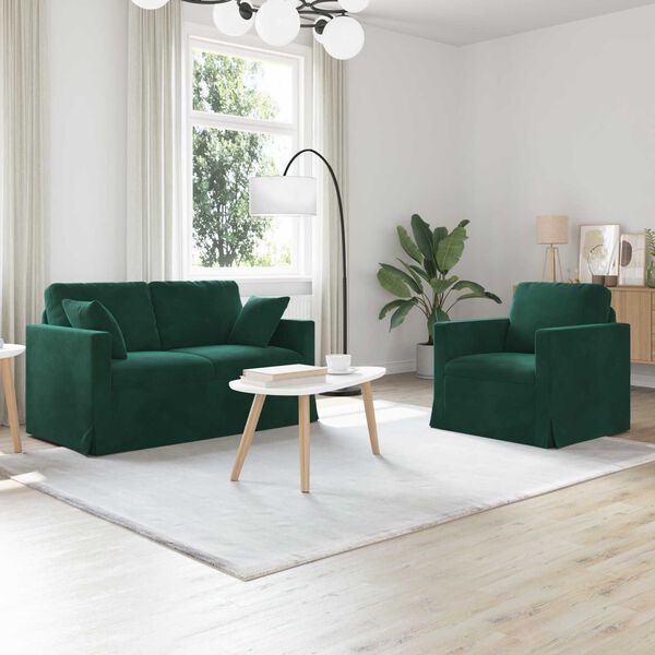 vidaXL Canap&eacute; 2 pcs Vert fonc&eacute;