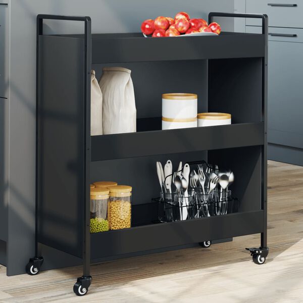 vidaXL Chariot de cuisine noir 70x30x82 cm bois d'ing&eacute;nierie