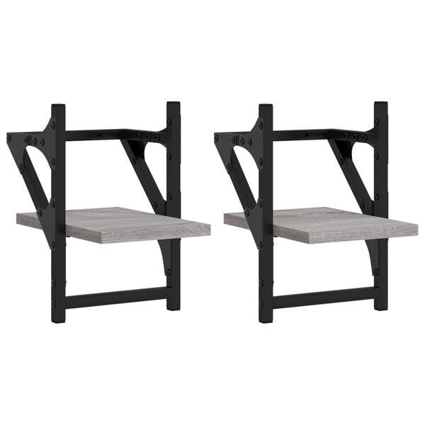 vidaXL &Eacute;tag&egrave;res murales avec barres 2 pcs sonoma gris 20x25x30 cm
