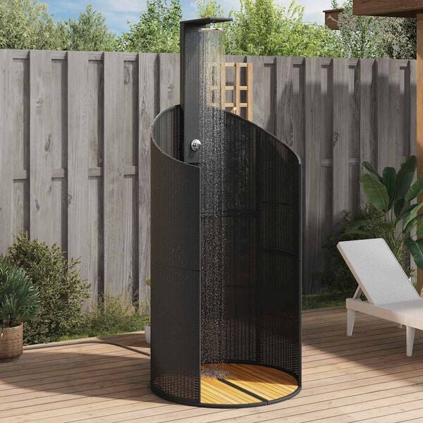 vidaXL Douche d'ext&eacute;rieur noir 100x100x241,5 cm poly rotin bois acacia