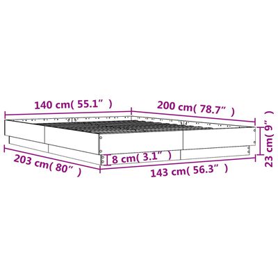 vidaXL Cadre de lit avec LED sans matelas chêne marron 140x200 cm