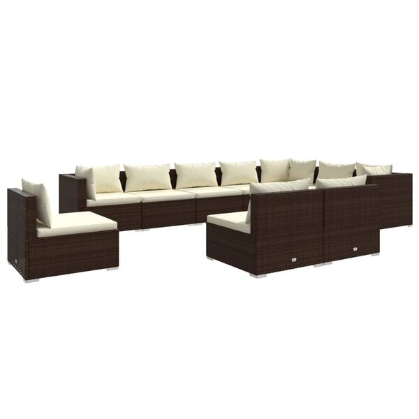 vidaXL Salon de jardin 10 pcs avec coussins R&eacute;sine tress&eacute;e Marron