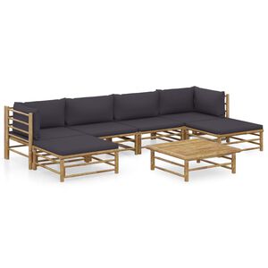 vidaXL Salon de jardin 7 pcs avec coussins gris fonc&eacute; bambou
