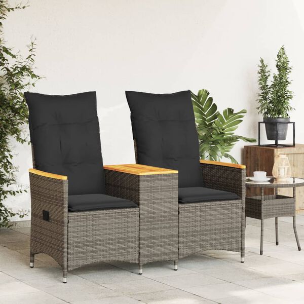 vidaXL Canap&eacute; de jardin inclinable 2 places avec table gris poly rotin