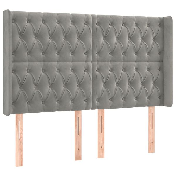 vidaXL T&ecirc;te de lit avec oreilles Gris clair 163x16x118/128 cm Velours