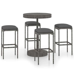 vidaXL Ensemble de bar de jardin 5 pcs et coussins R&eacute;sine tress&eacute;e Gris