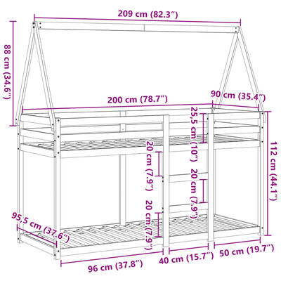 vidaXL Lit superposé sans matelas 90x200 cm bois de pin massif