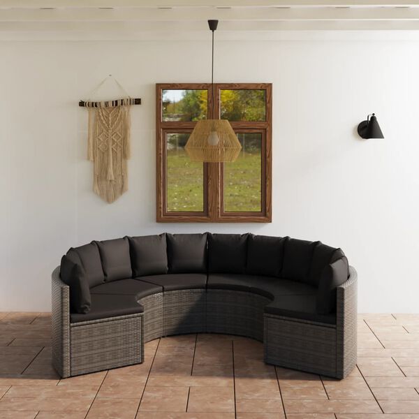 vidaXL Salon de jardin 6 pcs avec coussins R&eacute;sine tress&eacute;e Gris