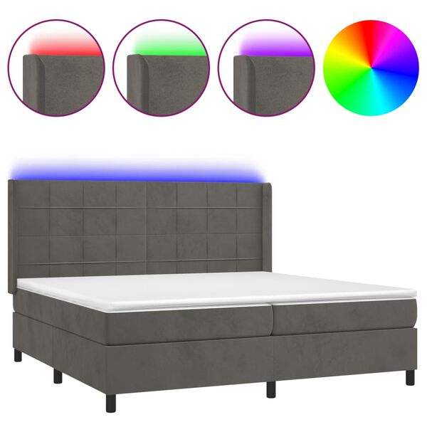 vidaXL Sommier &agrave; lattes de lit matelas et LED Gris fonc&eacute; 200x200 cm