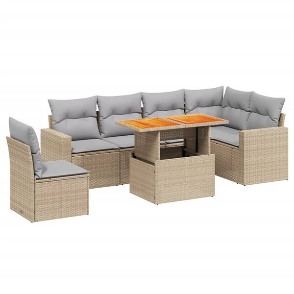 vidaXL Salon de jardin avec coussins 7 pcs beige r&eacute;sine tress&eacute;e