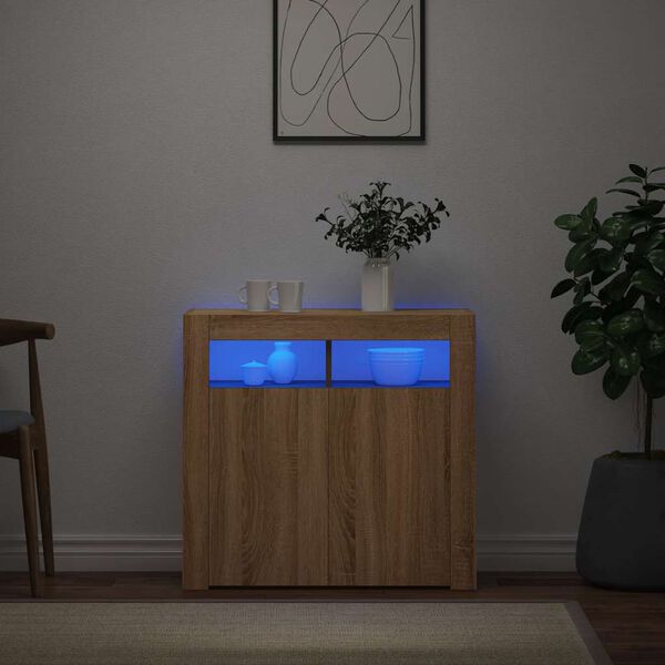 vidaXL Buffet avec lumi&egrave;res LED ch&ecirc;ne sonoma 80x35x75 cm