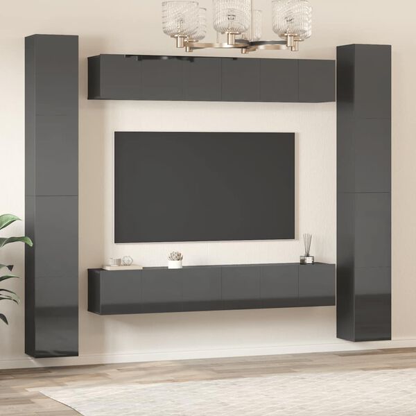 vidaXL Ensemble de meubles TV 6 pcs Gris brillant Bois d'ingénierie
