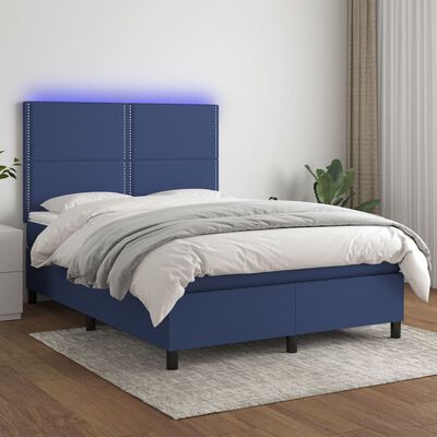 vidaXL Sommier à lattes de lit et matelas et LED Bleu 140x200 cm Tissu