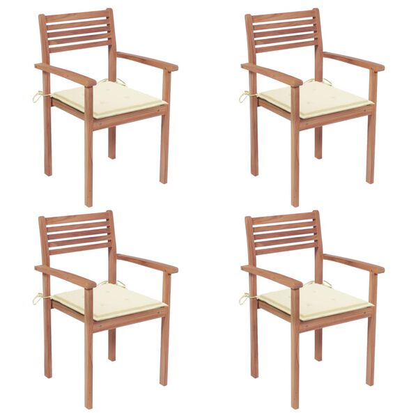 vidaXL Chaises de jardin lot de 4 et coussins crème bois teck solide