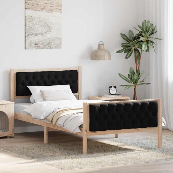 vidaXL Cadre de lit avec t&ecirc;te de lit Noir 100 x 200 cm Pin massif