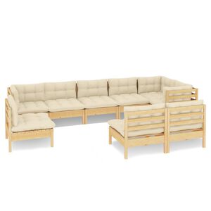vidaXL Salon de jardin 9 pcs avec coussins cr&egrave;me bois de pin massif