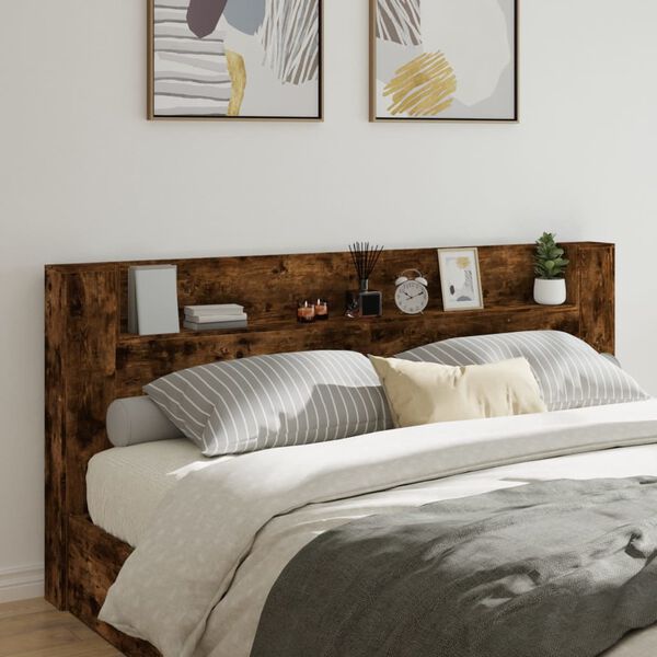 vidaXL Armoire t&ecirc;te de lit avec LED ch&ecirc;ne fum&eacute; 220x16,5x103,5 cm