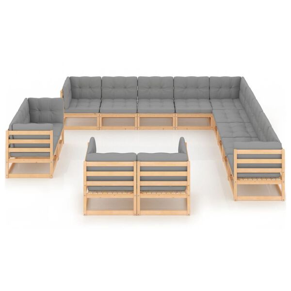 vidaXL Salon de jardin 13 pcs avec coussins Bois de pin massif