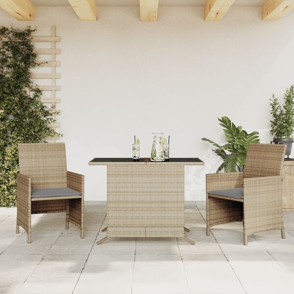vidaXL Ensemble de bistro 3 pcs coussins m&eacute;lange beige r&eacute;sine tress&eacute;e