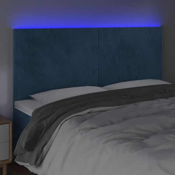 vidaXL T&ecirc;te de lit &agrave; LED Bleu fonc&eacute; 160x5x118/128 cm Velours