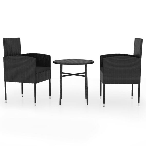 vidaXL Ensemble &agrave; manger de jardin 3 pcs R&eacute;sine tress&eacute;e Noir