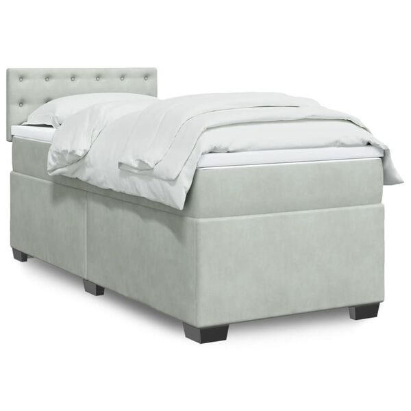 vidaXL Sommier &agrave; lattes de lit et matelas Gris clair 90x200 cm Velours