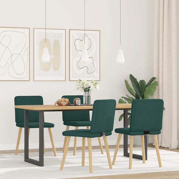 vidaXL Chaises &agrave; manger lot de 4 vert fonc&eacute; tissu
